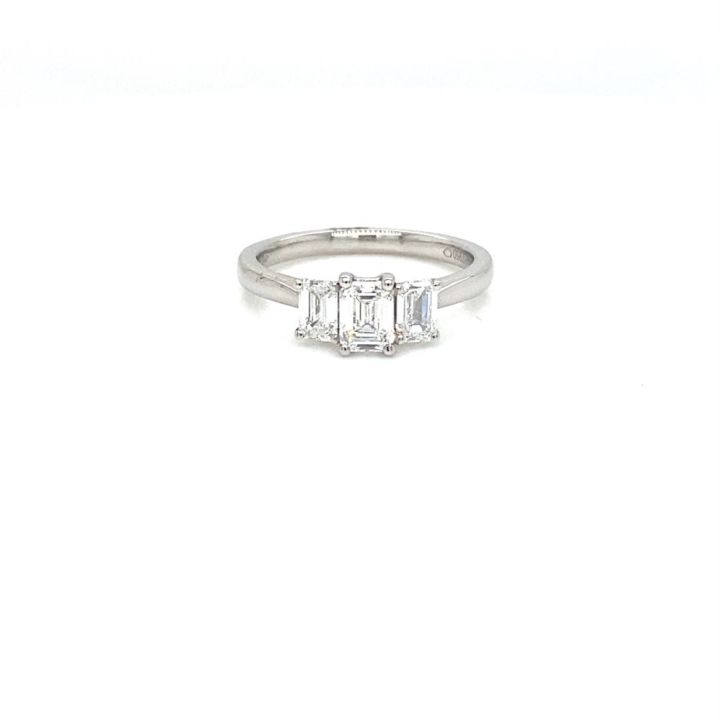 Platinum Three Stone Emerald Cut Diamond Ring 1.00ct