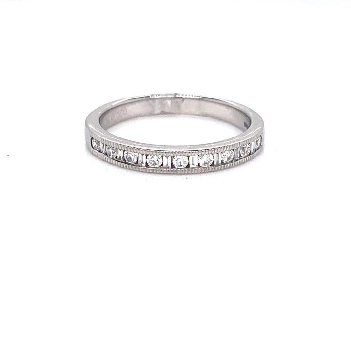 Platinum Brilliant & Baguette Cut Diamond Half Eternity Ring