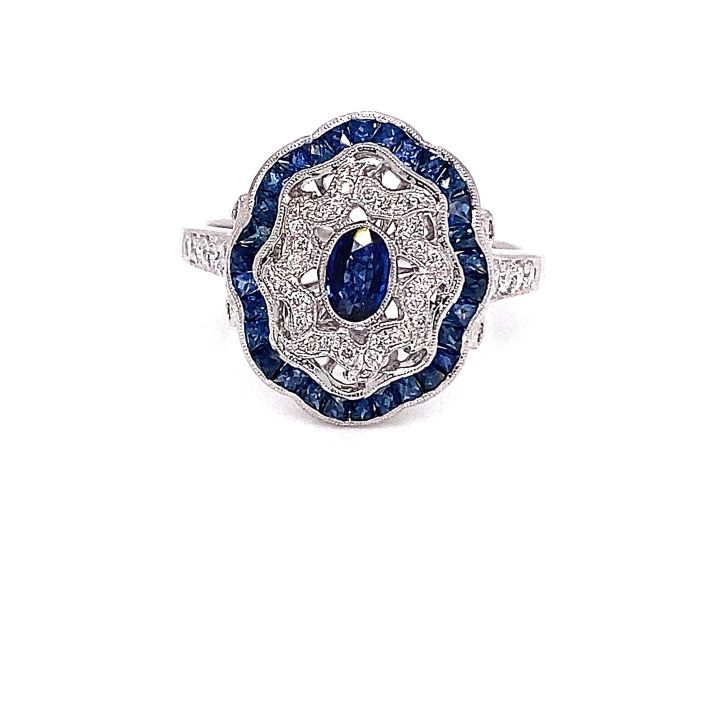 18ct White Gold Sapphire & Diamond Fancy Cluster Ring