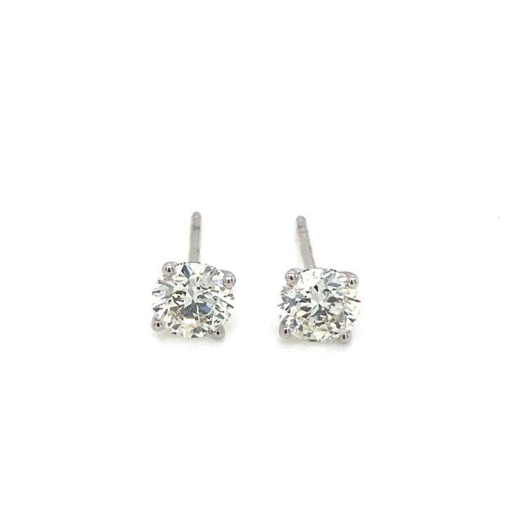 18ct White Gold Solitaire Diamond Stud Earrings 1.80ct