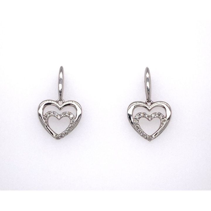 9ct White Gold Heart in Heart Diamond Earrings