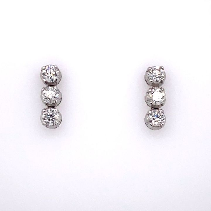 18ct White Gold Three Stone Diamond Earrings 1.50ct