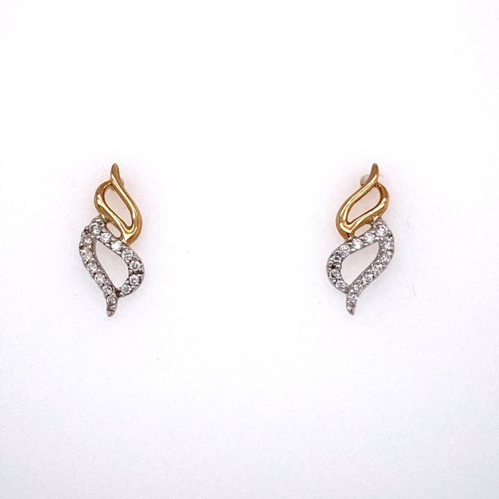 9ct Yellow & White Gold Open Shape Diamond Stud Earrings