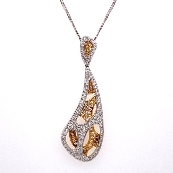 18ct Yellow & White Gold Fancy Pave Set Diamond Pendant