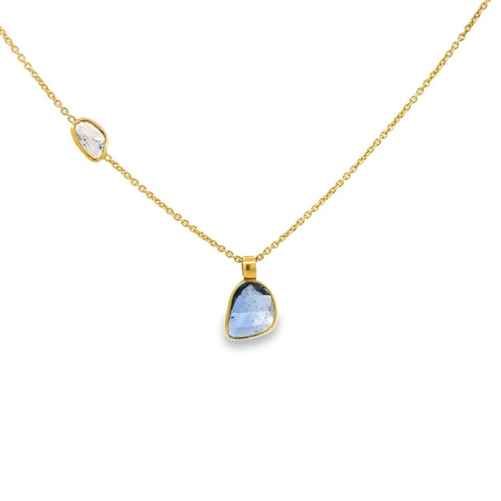 18ct Yellow Gold Sapphire & Diamond Slice Pendant