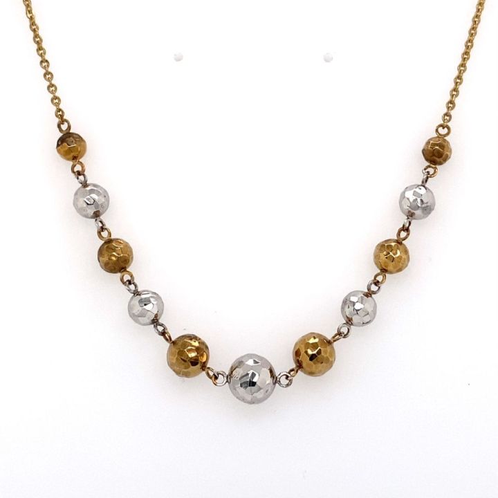 9ct Yellow 7 White Gold Graduated Ball Necklace