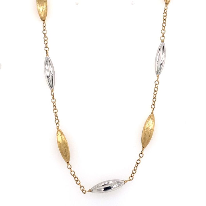9ct Yellow & White Gold Marquise & Chain Link Necklace