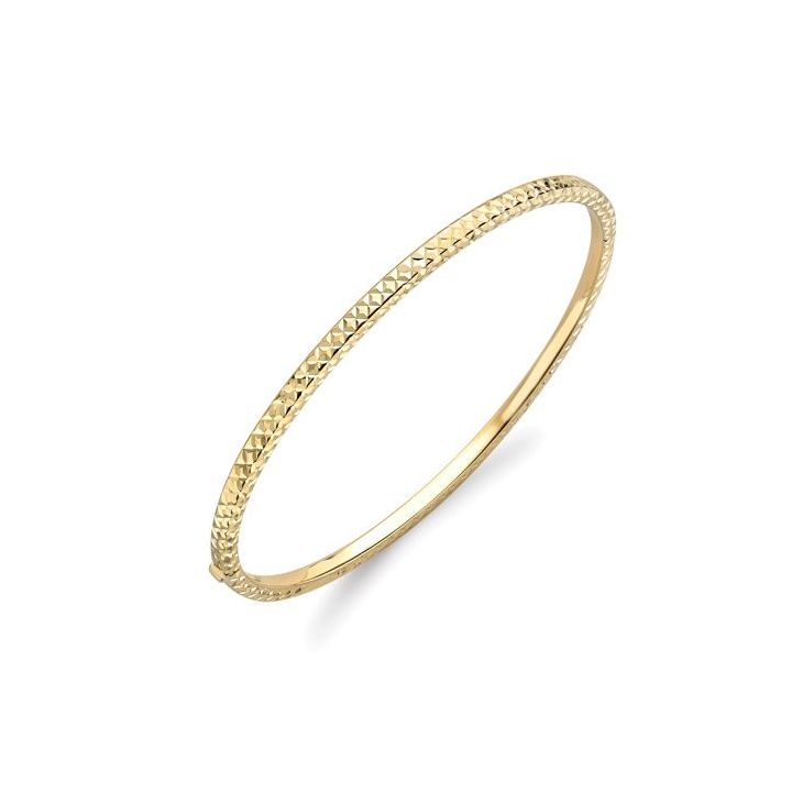 9ct Yellow Gold Diamond Cut Hinged Bangle