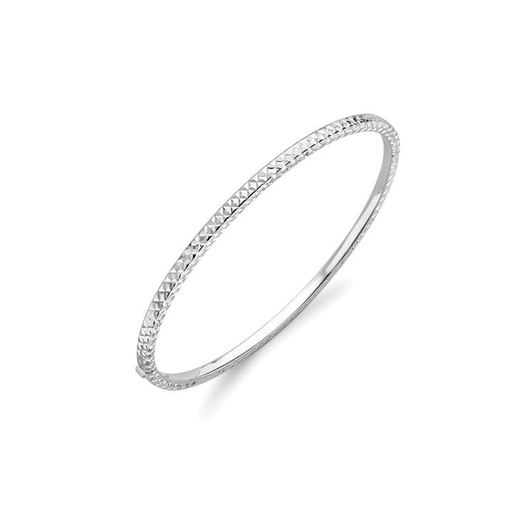 9ct White Gold Diamond Cut Bangle