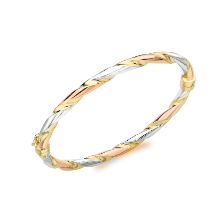 9ct Three Colour Gold Twist Bangle