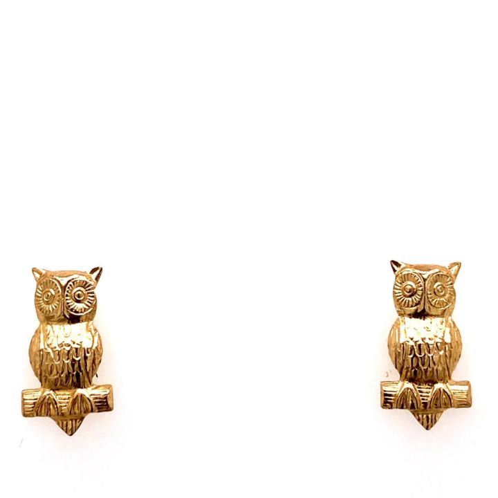 9ct Yellow Gold Owl Stud Earrings