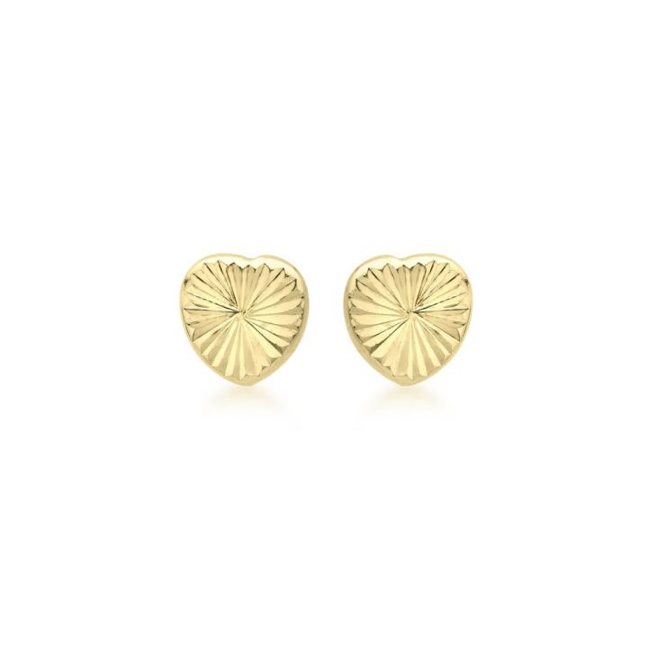 9ct Yellow Gold Diamond Cut Heart Stud Earrings