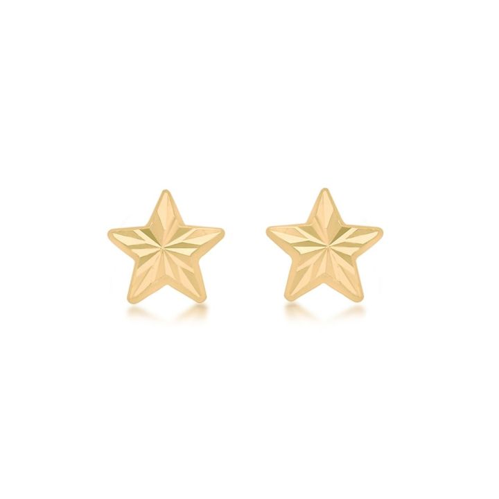 9ct Yellow Gold Diamond Cut Star Stud Earrings