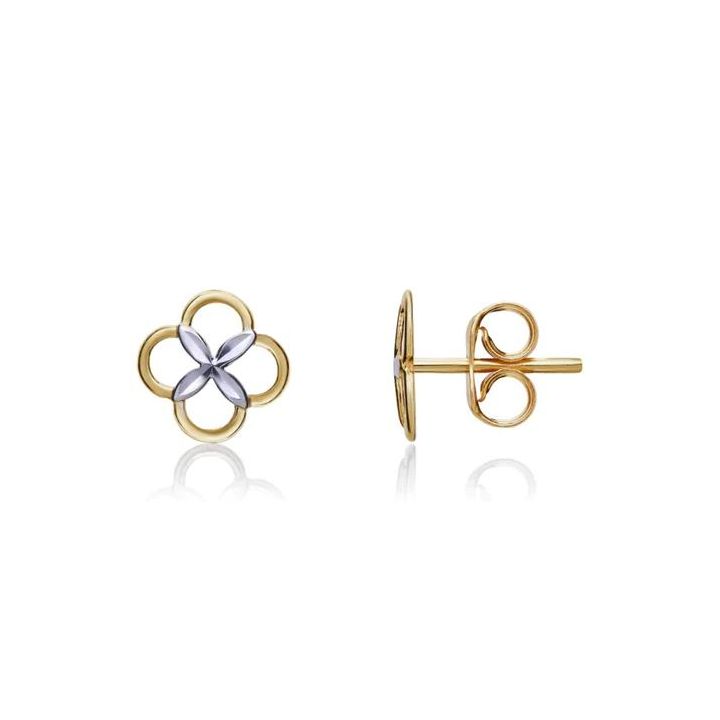 9ct Yellow & White Gold Four Leaf Clover Earrings