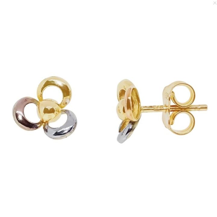 9ct Three Colour Gold Stud Earrings