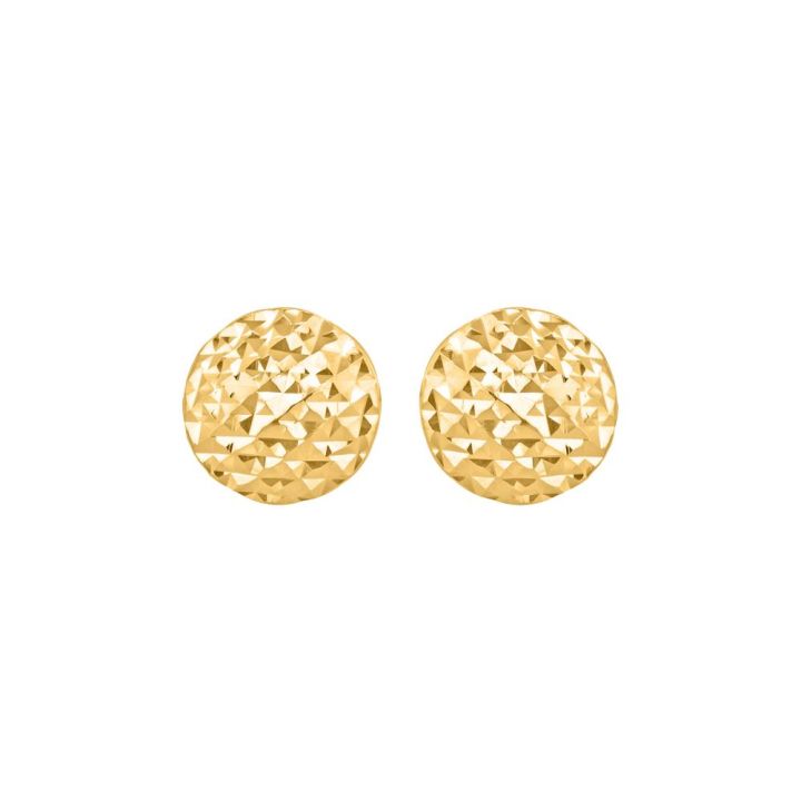 9ct Yellow Gold Button Diamond Cut Stud Earrings