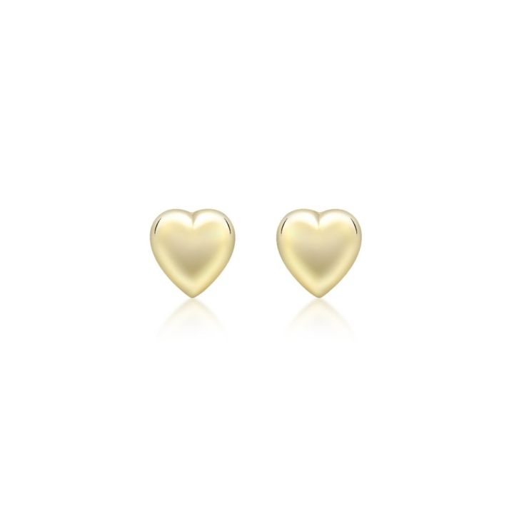 9ct Yellow Gold Puff Heart Stud Earrings