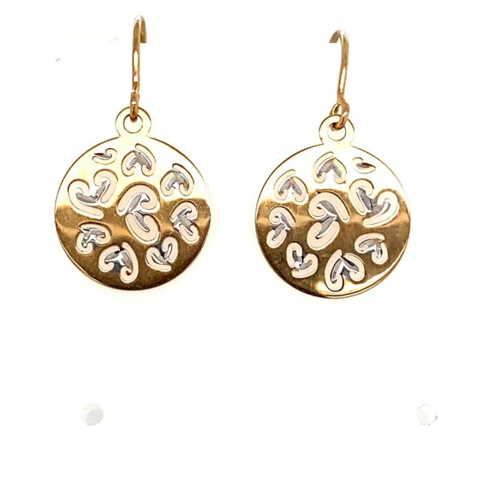 9ct Yellow Gold Cut Out Disc Drop Earrings