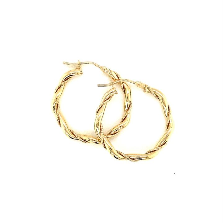 9ct Yellow Gold Medium Twist Hoop Earrings