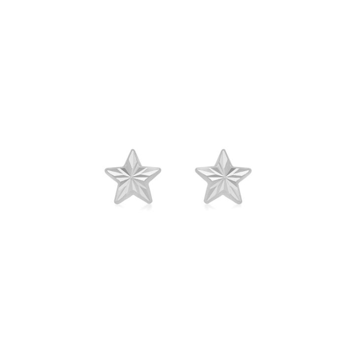 9ct White Gold Diamond Cut Star Stud Earrings