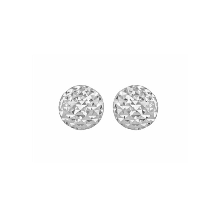 9ct White Gold Diamond Cut Button Stud Earrings