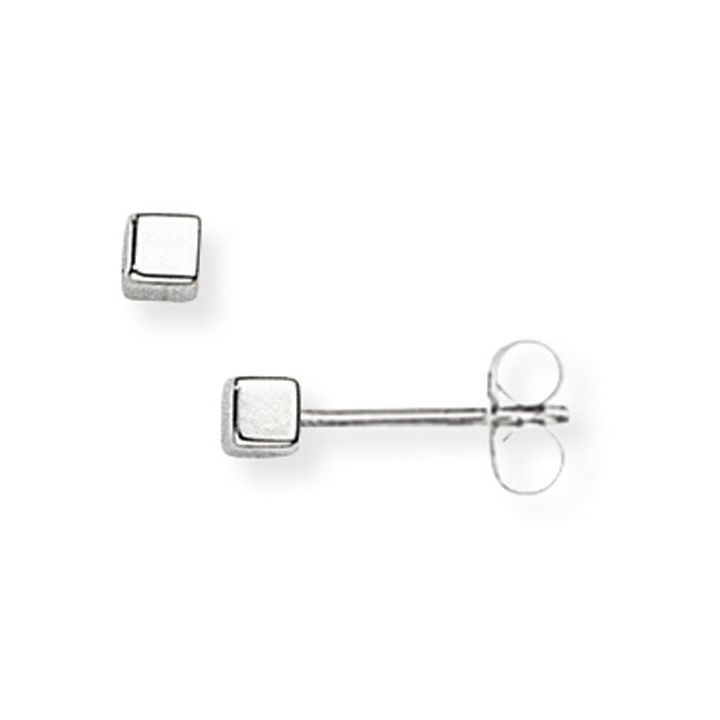 9ct White Gold Tiny Cube Stud Earrings