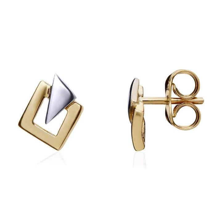 9ct Yellow & White Gold Square & Triangle Stud Earrings