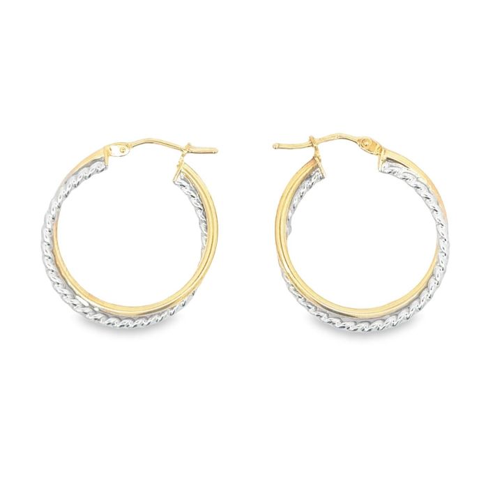 9ct Yellow & White Gold Two Row Hoop Earrings