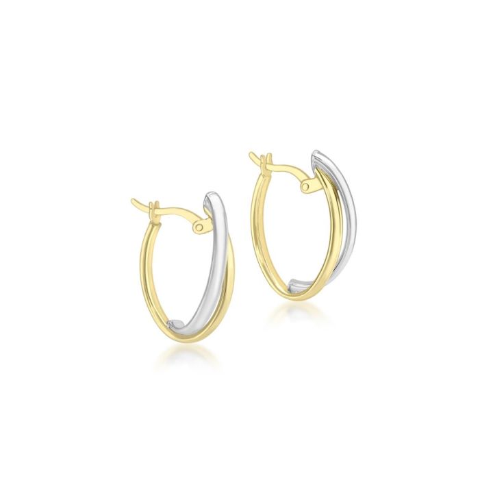 9ct Yellow & White Gold Two Row Oval  Hoop Earrings