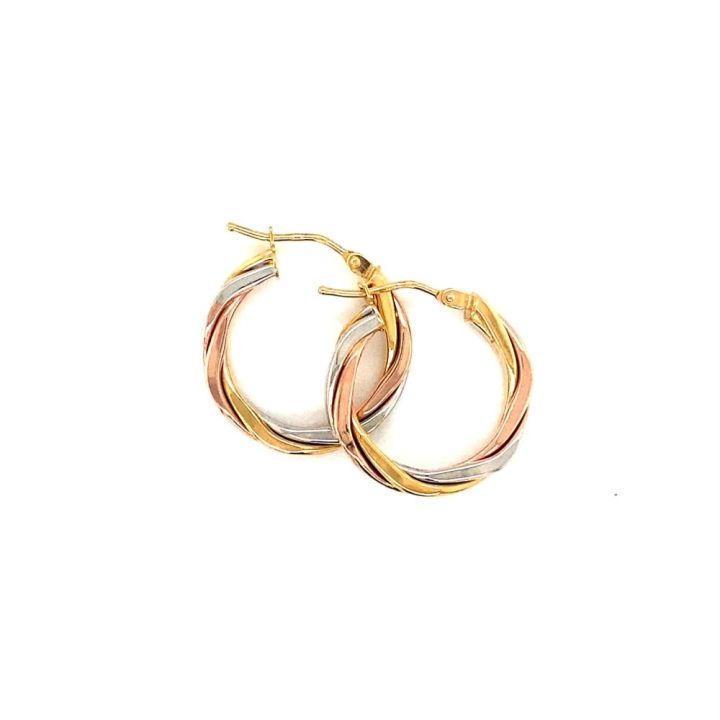 9ct Three Colour Gold Medium Hoop Earrings