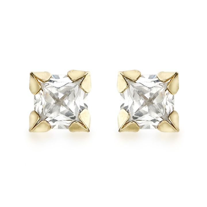 9ct Yellow Gold 4mm Square Cubic Zirconia Stud Earrings