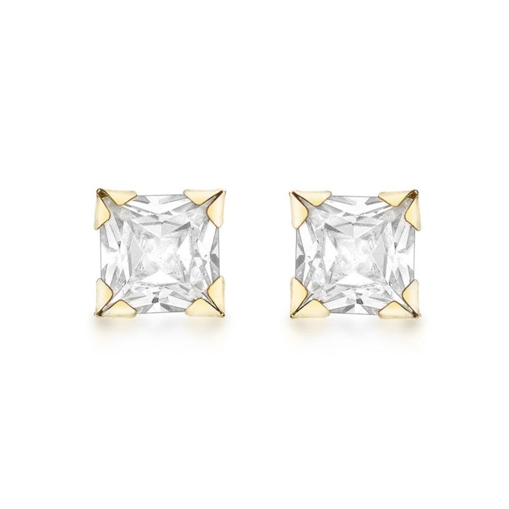 9ct Yellow Gold 3mm Square Cubic Zirconia Stud Earrings