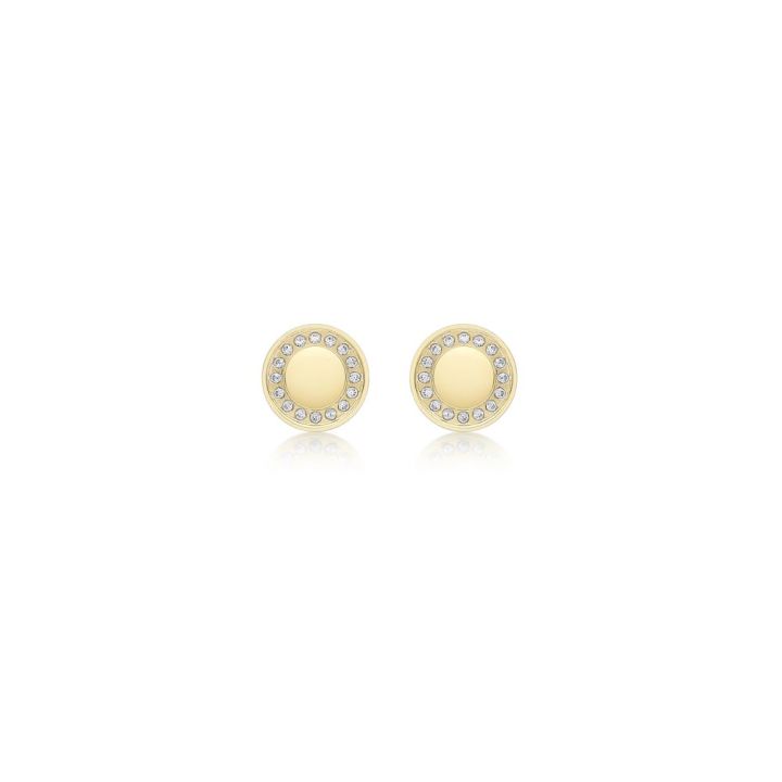 9ct Yellow Gold Round Disc Earrrings with Cubic Zirconia