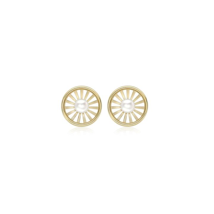 9ct Yellow Gold Pearl Sunray Stud Earrings