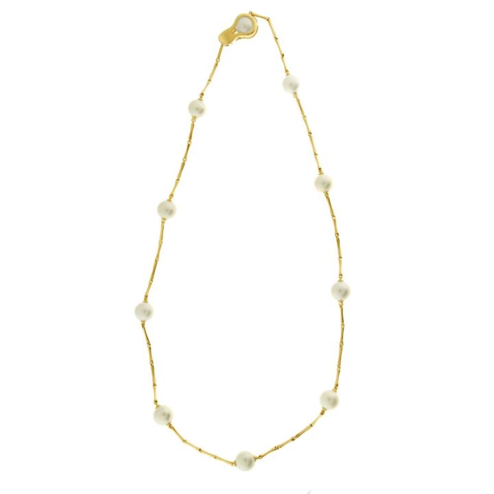 Chimento 18ct Yellow Gold Bamboo Pearl Necklace