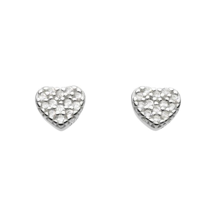 Dew Silver Cubic Zirconia Heart Stud Earrings