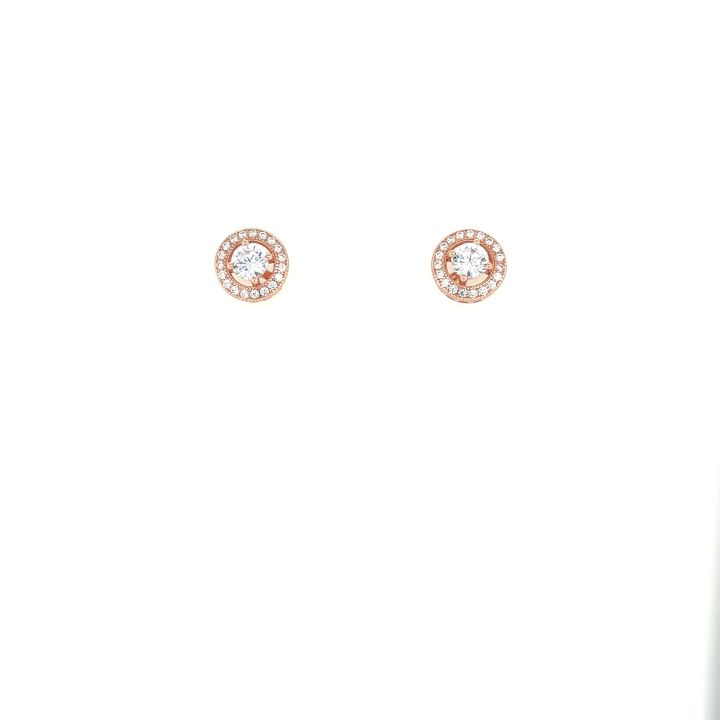 Rose Gold Plated Cubic Zirconia Halo Stud Earrings