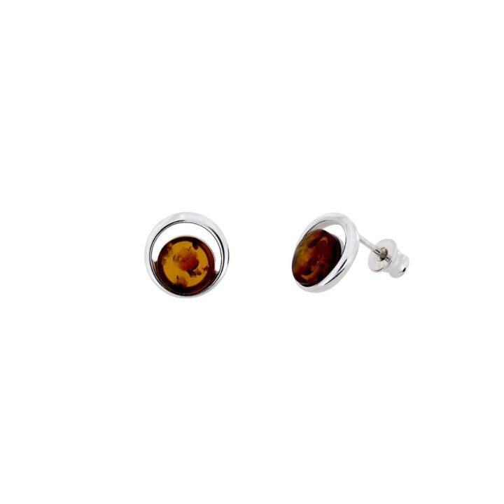 Azendi Silver Amber Circle Earrings