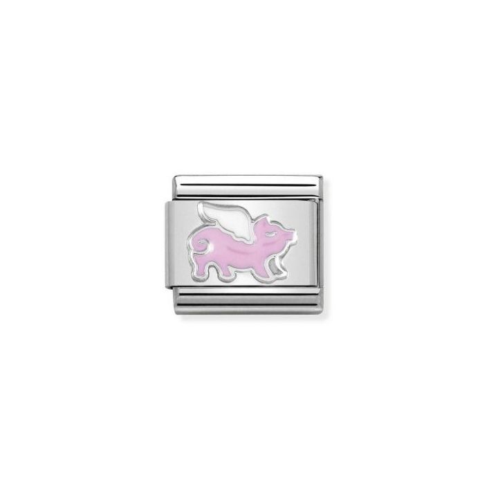 Nomination Classic Silver And Enamel Pig With Wings Charm