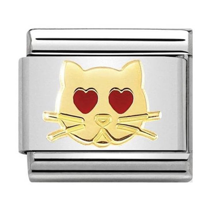 Nomination Classic 18ct Gold Cat With Heart Eyes Charn.