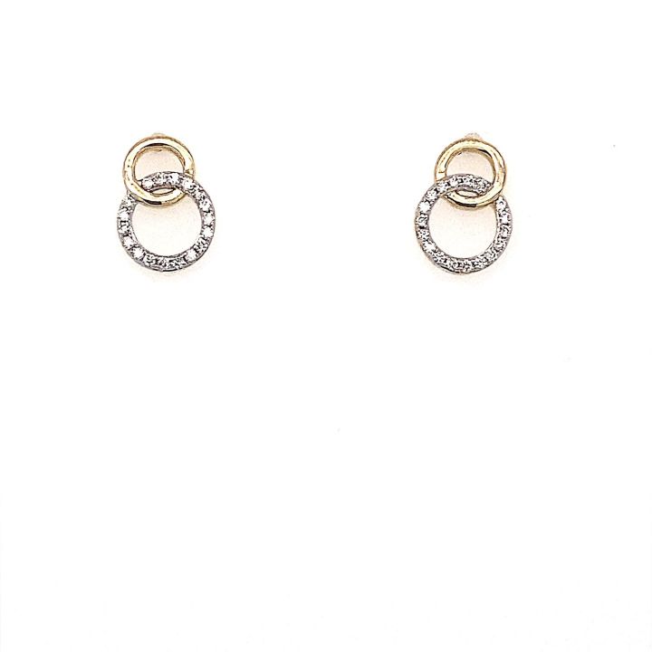 9ct Yellow & White Gold Circle Diamond Stud Earrings