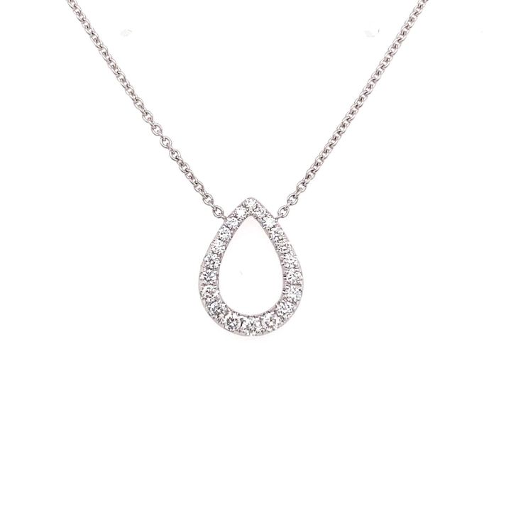 18ct White Gold Open Teardrop Diamond Set Necklace