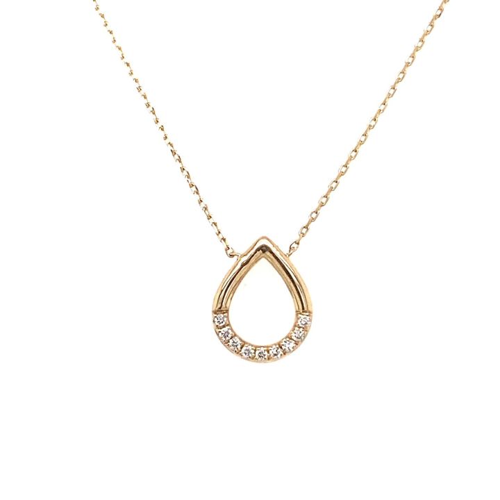 9ct Yellow Gold Open Teardrop Diamond Set Pendant