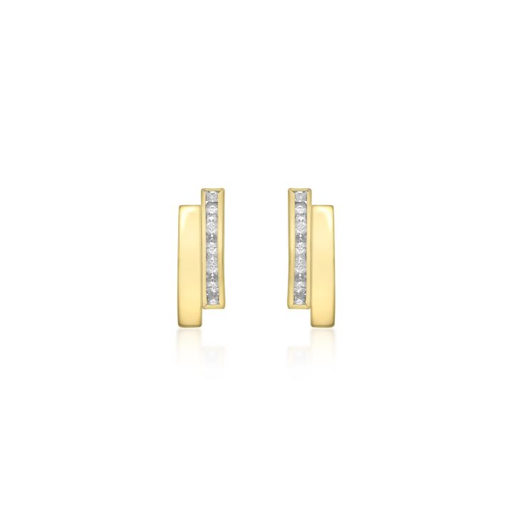 9ct Yellow Gold Cubic Zirconia Double Bar Stud Earrings