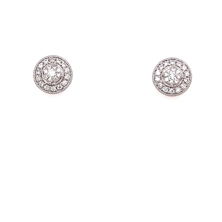 9ct White Gold Diamond Vintage Style Cluster Earrings