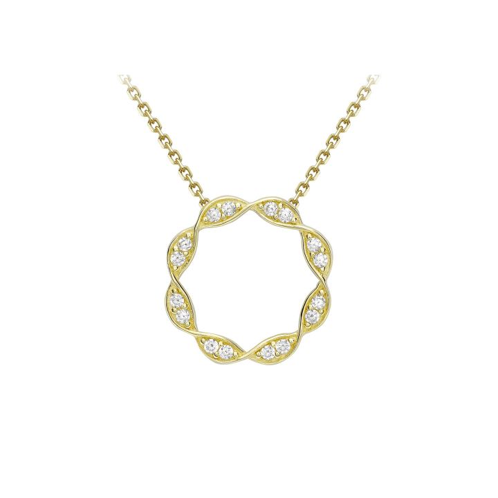 9ct Yellow Gold Cubic Zirconia Twist Circle Pendant & Chain