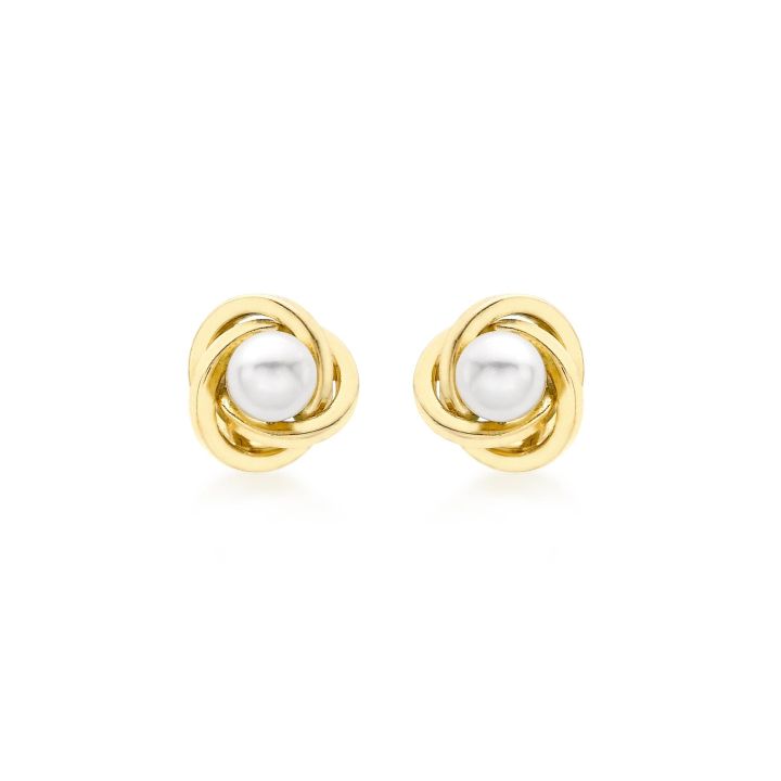 9ct Yellow Gold Knot Freshwater Pearl Earrings