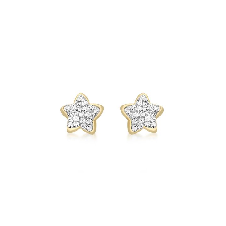 9ct Yellow Gold Pave Cubic Zirconia Star Earrings