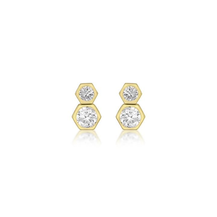 9ct Yellow Gold Double Hexagon Stud Earrings