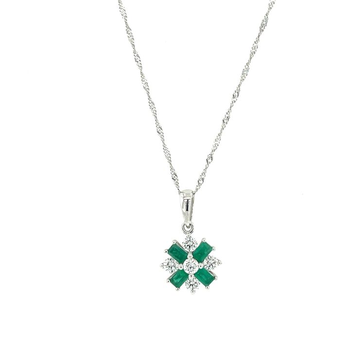 9ct White Gold Emerald & Diamond Fancy Pendant